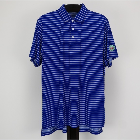 B. Draddy Mens L Polo Medinah Country Club Striped Blue Golf Performance Jersey - Picture 2 of 7